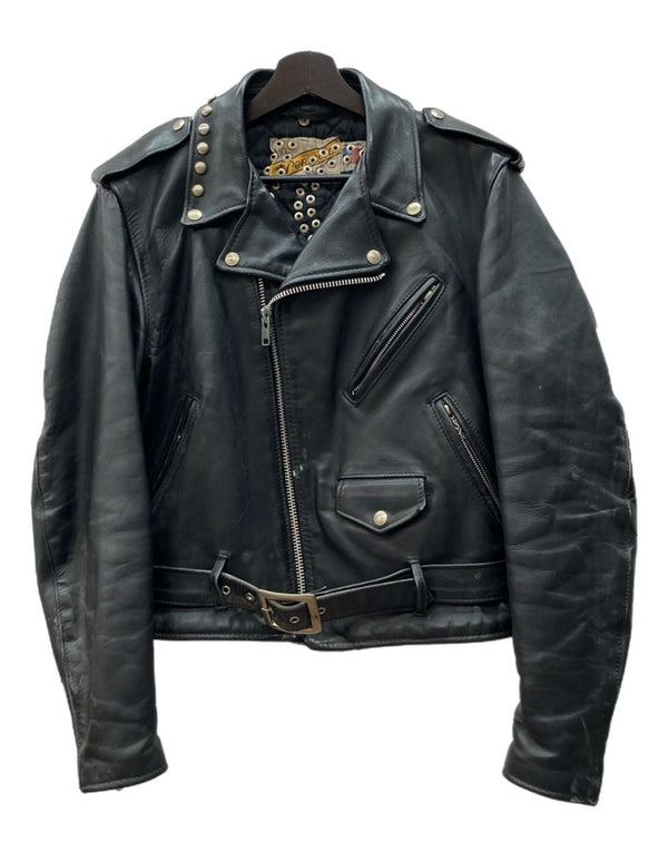 ショット SCHOTT DOUBLE RIDERS JACKET ダブル ライダース ジャケット スタッズ ドクロ LOVE ペイント バイカー アウター 黒 サイズ40 ジャケット 無地 ブラック 104MT-2228
