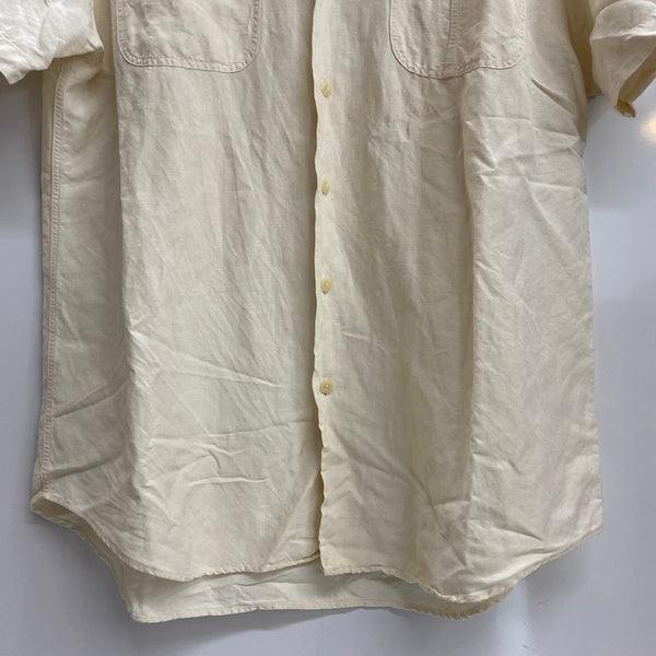 【曜日割引対象外】 ラルフローレン POLO RALPH LAUREN 90's BEACH CAMP オープンカラーシャツ リネン シルク 半袖シャツ ホワイト Lサイズ 201MT-3891 VB