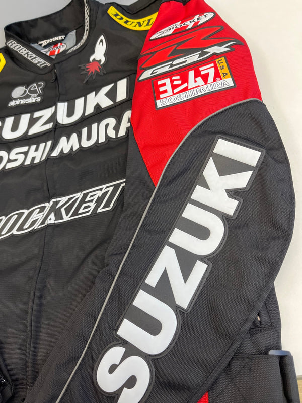 ジョーロケット JOE ROCKET SUZUKI YOSHIMURA スズキ ヨシムラ レーシングジャケット ワッペン バイク バイカー 赤 黒 ジャケット ブラック Lサイズ 101MT-5388