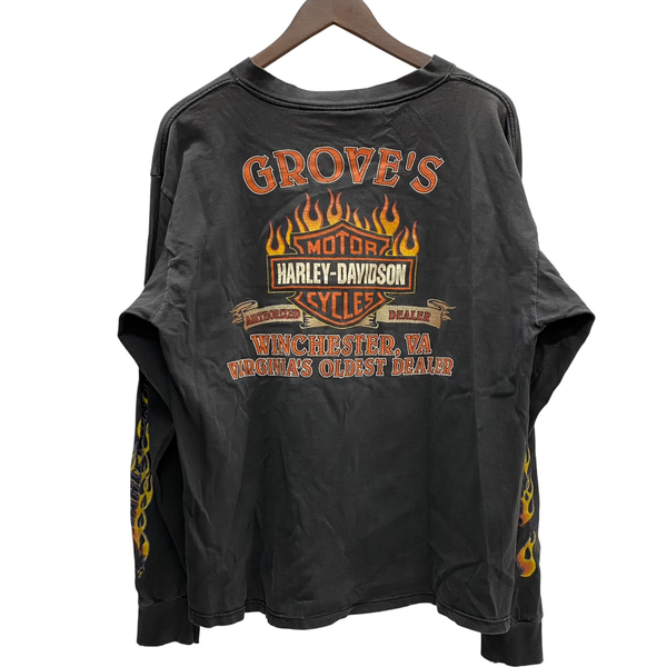 【曜日割引対象外】 ハーレーダビットソン HARLEY-DAVIDSON イーグル フレイム USA製 ロンT ブラック XLサイズ 201MT-4738 VB