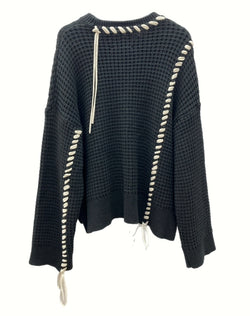 メゾンスペシャル MAISON SPECIAL WAFFLE CRAZY STITCH KNIT 鬼ワッフルクレイジー ステッチ ニット クルーネック プルオーバー セーター 白 黒 11212361338 サイズ 02 セーター 無地 ブラック 104MT-1081