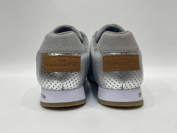 サンガッチョ via SANGACIO ×Wako’s Room ワコーズルーム シルバーレザー×グレースエード イニシャルなし レディース靴 スニーカー シルバー 23.5cm 601sh-49