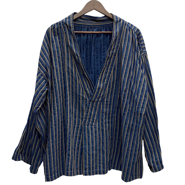 【曜日割引対象外】 キャピタル KAPITAL ストライプ プルオーバー 長袖カットソー ネイビー 2サイズ 201MT-3566 VB