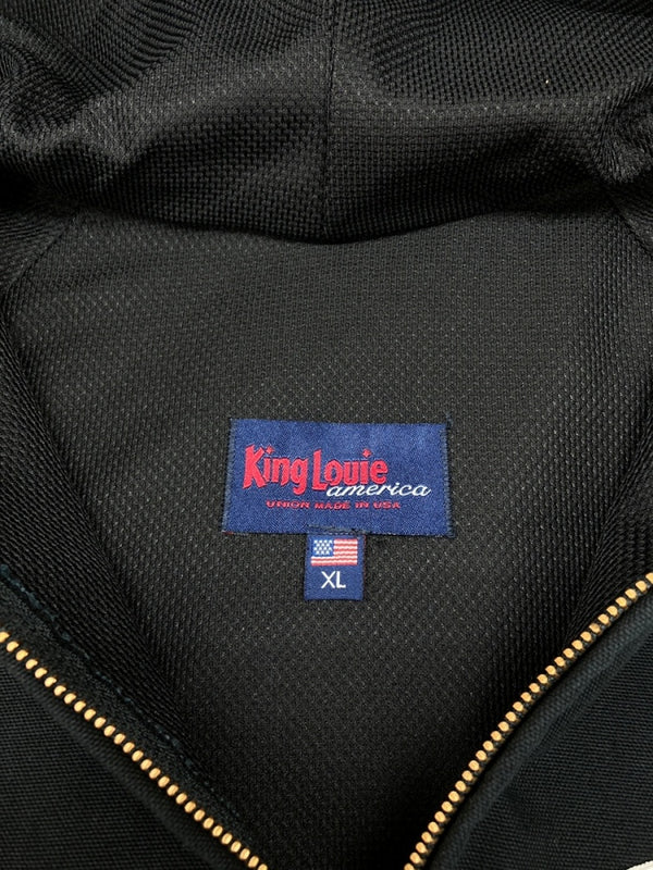 キングルイ King Louie WORK JACKET ワーク ジャケット ダック地 ジップアップ フーディ SEARS 企業ロゴ アウター 黒 ジャケット ワンポイント ブラック XLサイズ 104MT-2009