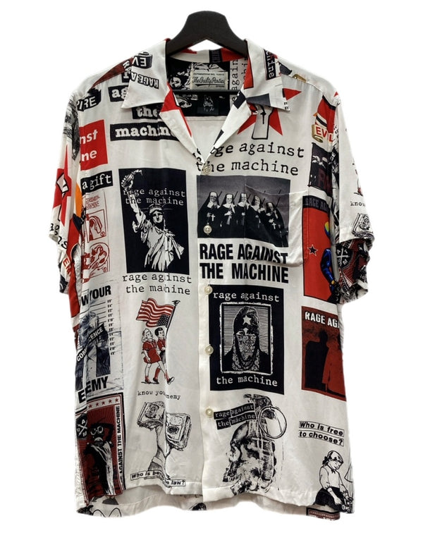 ワコマリア WACKO MARIA OPENCOLOR SHIRT オープンカラー シャツ RAGE AGAINST THE MACHINE ハワイアン アロハ 開襟 半袖 白 ホワイト 半袖シャツ 総柄 マルチカラー Mサイズ 104MT-2329