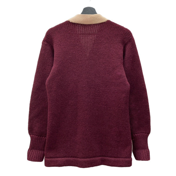 ヴィンテージ vintage 40s~ 40年代 レタードカーディガン ロングリブ ニット セーター えんじ 生成り カーディガン ライン ワインレッド 104MT-1904