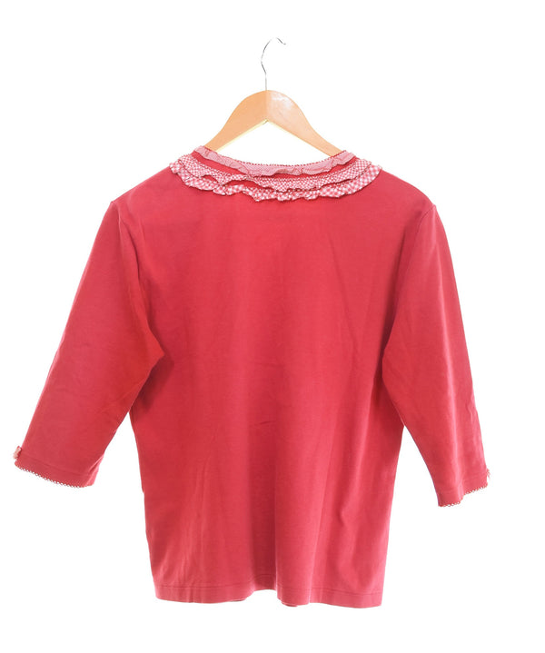 ピンクハウス PINK HOUSE ローンフリルブラウス 7分袖 P014LUAL42 B 半袖カットソー レッド Lサイズ 103LT-134