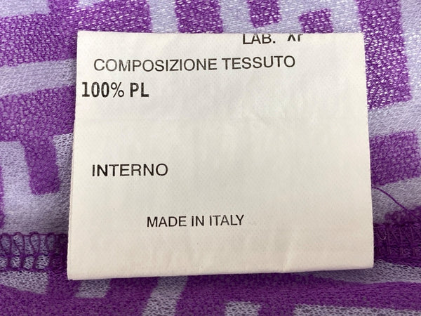 フェンディ FENDI ジーンズ JEANS ズッカ柄 ロングスリーブ ブラウス ステンカラー シアー フロントボタン ロゴボタン ウエストライン イタリア製 PURPLE 紫 10.54224 長袖シャツ 総柄 パープル 104LT-231