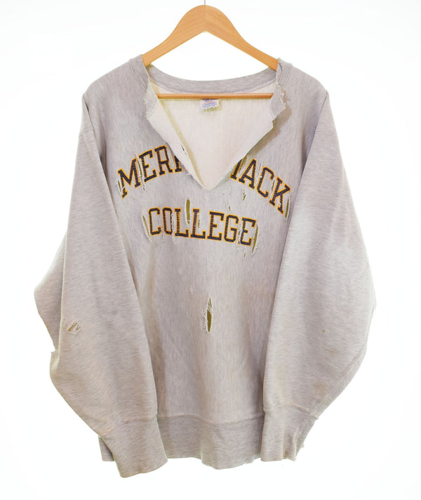 チャンピオン Champion 80年代 80s REVERSE WEAVE リバースウィーブ トリコ タグ 後期 made in USA ダメージ 80's カレッジロゴ MERRIMACK 大学 XL スウェット グレー LLサイズ 103MT-2953