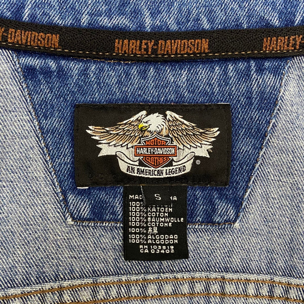 【曜日割引対象外】 ハーレーダビッドソン Harley-Davidson 刺繍ロゴ イーグル デニムジャケット Gジャン ジャケット ブルー Sサイズ 201MT-4152 VB