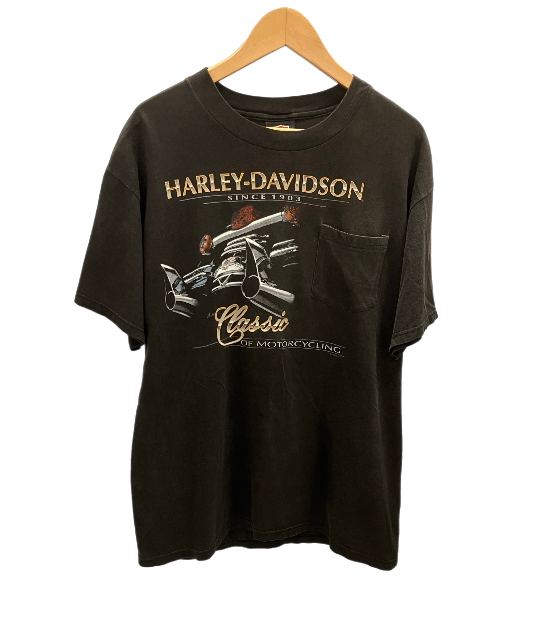 ハーレーダビットソン Harley Davidson 90s 90's classic of motorcycling ©1996 USA製 made  in USA ポケット Tシャツ プリント ブラック Lサイズ 101MT-2627 | 古着通販のドンドンサガール