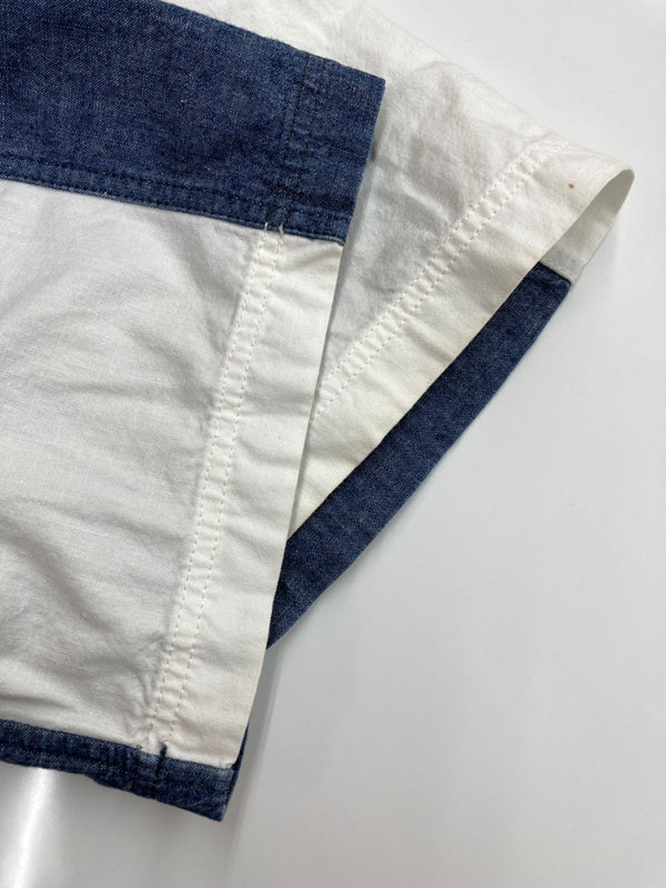 ヨウジヤマモト Yohji Yamamoto POUR HOMME PATCHWORK S/S SHIRT パッチワーク 半袖シャツ ボタン 白 紺 HU-B62-807 サイズ 2 半袖シャツ ロゴ ホワイト 104MT-1641