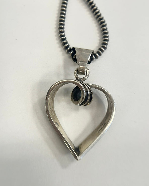 トムホーク TOM HAWK 2 line heart pendant ツーライン ハート ペンダント ナバホパールチェーン ナバホビーズチェーン メンズジュエリー・アクセサリー インディアンジュエリー ネックレス・ペンダント シルバー 101goods-185