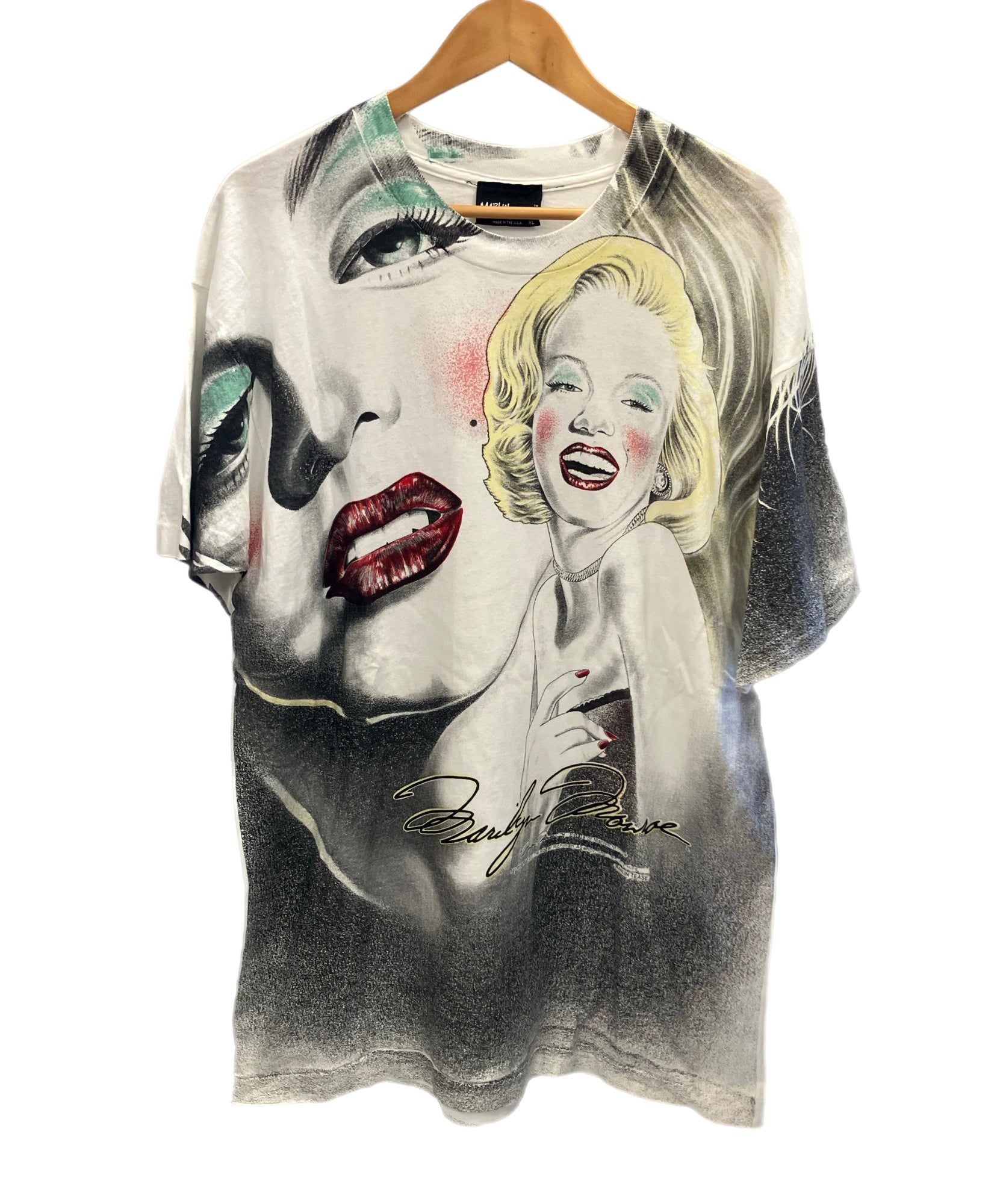 ヴィンテージ vintage 90's 90s Marilyn Monroe SILK SCREEN ALLOVER マリリンモンロー 大判プリント  シルクスクリーン MARLIN TEASE XL Tシャツ ホワイト LLサイズ 101MT-3066 | 古着通販のドンドンサガール