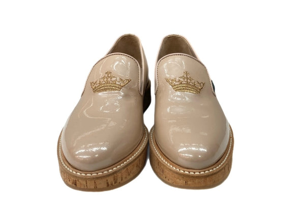 チャーチ Church's ウェッジソール レザー スリッポン 革靴 シューズ 王冠 CROWN ゴールド刺繍 イタリア製 PINK ピンク BEIGE レディース靴 ローファー ベージュ SIZE36 104S-824