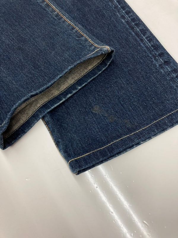 ダブルアールエル RRL DENIM PANTS デニム パンツ 赤耳 セルビッチ ボタンフライ ジーパン ジーンズ USA製 Ralph Lauren インディゴ 青 ロゴ デニム ブルー 34×32 104MB-352