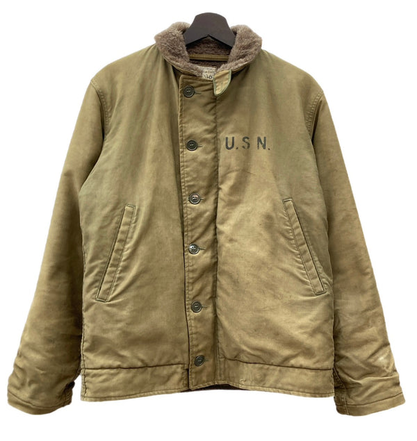 ミリタリー Military 40s 40年代 N-1 デッキジャケット アルパカ コの字留め ステンシル Vintage ヴィンテージ US NAVY アメリカ軍  サイズ 36 ジャケット ワンポイント カーキ 104MT-1101