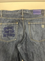 ステューシー STUSSY OLD STUSSY 30th Aniversary 30周年記念 ストレートデニムパンツ 刺繍ロゴ インディゴ 青 デニム ブルー 34 101MB-753