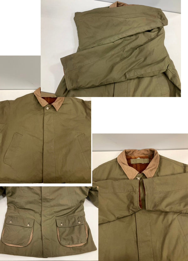 ウィリスアンドガイガー Willis & Geiger リバーシブル 裏チェック 襟レザー カバーオール ハンティング ジャケット カーキ Mサイズ 101MT-5082