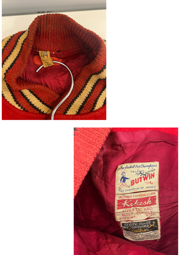 ヴィンテージ vintage 60's～ 60年代 BUTWIN バトウィン ウール スタジャン バーシティジャケット アワードジャケット  Red Knights 袖レザー ツートン ベージュ 44 ジャケット レッド 101MT-5454