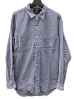 ダブルアールエル RRL 90s 三ツ星タグ SHIRT ステンカラー オープンカラー 開襟 フロントボタン ヴィンテージ VINTAGE ラルフローレン RALPH LAUREN ギンガムチェック コットン シンガポール製 BLUE 青 長袖シャツ 総柄 ブルー Mサイズ 104MT-1972