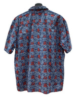 ラルフローレン RalphLauren POLO JEANS 90s 00s OPEN COLLAR SHIRT オープン カラー シャツ アロハ パートナー21 和柄 開襟 漢字 半袖 青 半袖シャツ 総柄 ブルー Sサイズ 104MT-2351