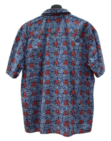 ラルフローレン RalphLauren POLO JEANS 90s 00s OPEN COLLAR SHIRT オープン カラー シャツ アロハ パートナー21 和柄 開襟 漢字 半袖 青 半袖シャツ 総柄 ブルー Sサイズ 104MT-2351