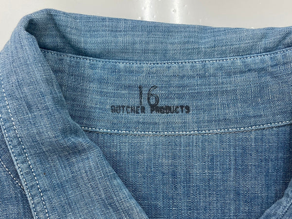 ブッチャープロダクツ BUTCHER PRODUCTS アットラスト  At Last＆Co シャンブレーシャツ ワーク マチ付き 青 サイズ16 長袖シャツ 無地 ブルー 104MT-2259