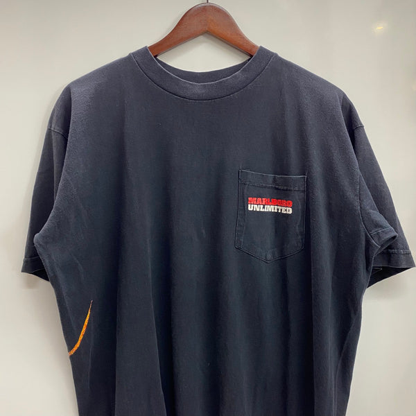 【曜日割引対象外】 ヴィンテージ vintage 90's マルボロ Marlboro LIZARD USA製 ポケット Tシャツ ブラック XLサイズ 201MT-4511 VB