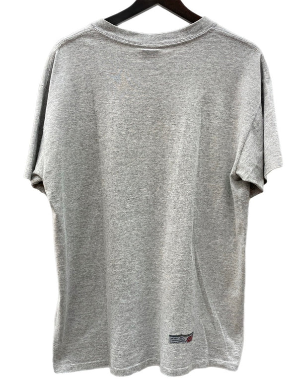 ステューシー STUSSY OLD オールド 紺タグ 90's USA製 ワールドツアー THE NEXT LEVEL ミレニアム限定 半袖 カットソー クルーネック アイコニック ロゴ GRAY 灰色 Tシャツ プリント グレー Lサイズ 104MT-1776