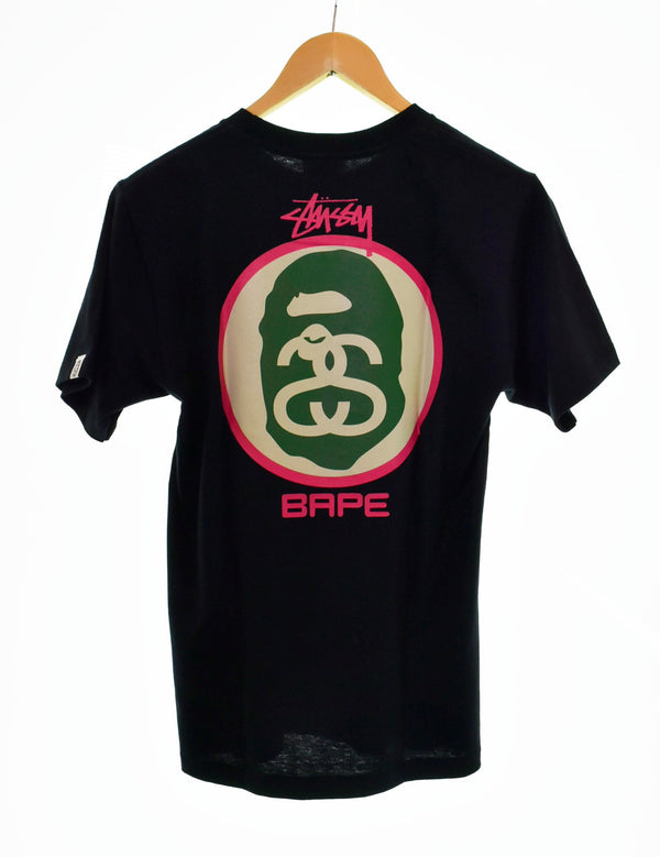 ア ベイシング エイプ A BATHING APE APE STUSSY コラボ ロゴ プリント 半袖Tシャツ 黒 Tシャツ ロゴ ブラック Sサイズ 103MT-532