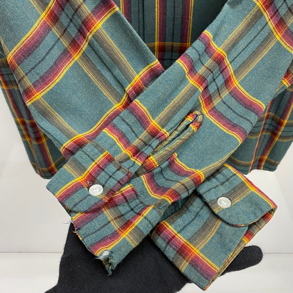 【曜日割引対象外】 ヴィンテージ vintage 60's 70's D'AVELLA USA製 レーヨン チェックシャツ 長袖シャツ グリーン Mサイズ 201MT-4268 VB