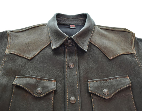 フラットヘッド THE FLAT HEAD ディアスキンレザーシャツ 鹿革  40 長袖シャツ ブラック 103MT-3251