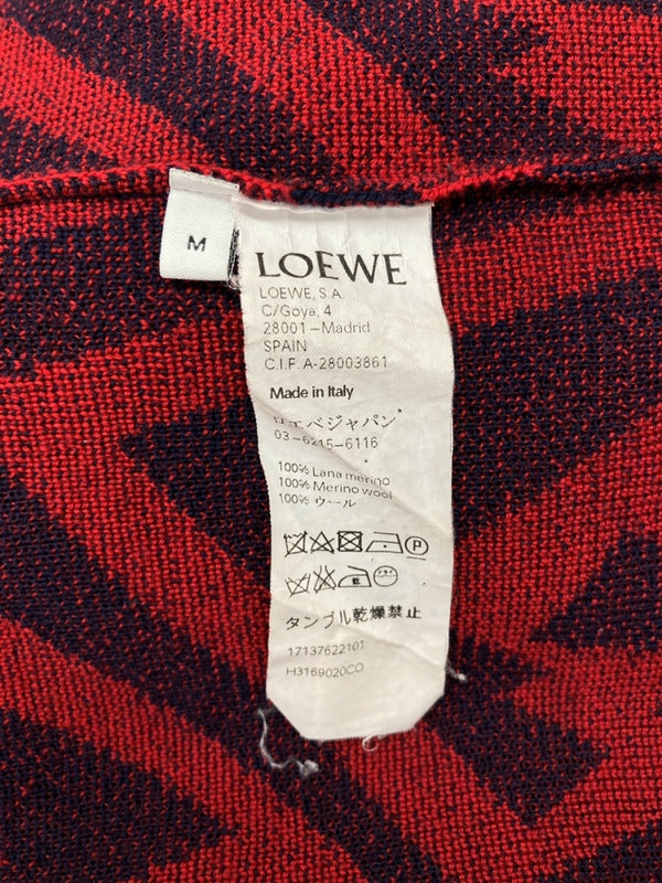 ロエベ LOEWE Crewneck Knit クルーネック ニット デザイン 薄手 赤 紺 セーター 幾何柄 レッド Mサイズ 104MT-1052