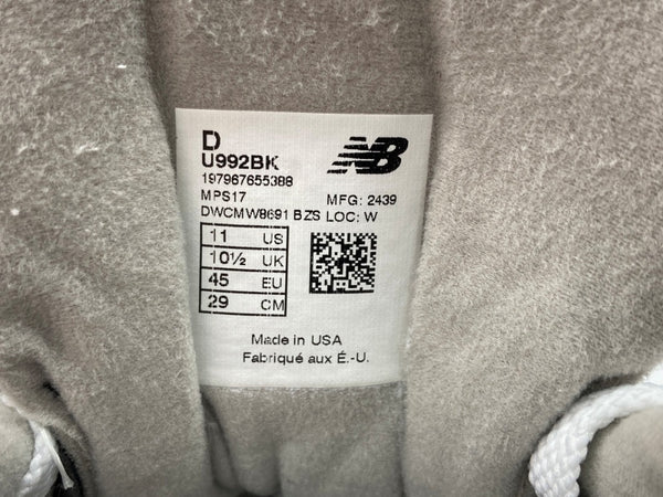 ニューバランス new balance 24年製 U992 ABZORB SBS メッシュ スエード ランニング ローカット シューズ 黒 U992BK メンズ靴 スニーカー ブラック 29cm 104S-1037