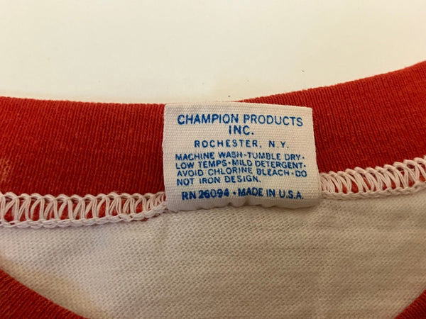 チャンピオン Champion 70's 70年代 バータグ USCA UNITED STATES CHEERLEADERS 染み込み プリント vintage ヴィンテージ made in USA アメリカ製 リンガーＴ Tシャツ ベージュ Mサイズ 101MT-4038