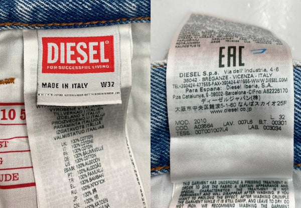 ディーゼル DIESEL STRAIGHT LOOSE FITTING DENIM PANTS ストレート ルーズ フィット デニム パンツ ボタンフライ パッチ ダメージ 青 ロゴ A03564 デニム ブルー サイズ 32 104MB-162