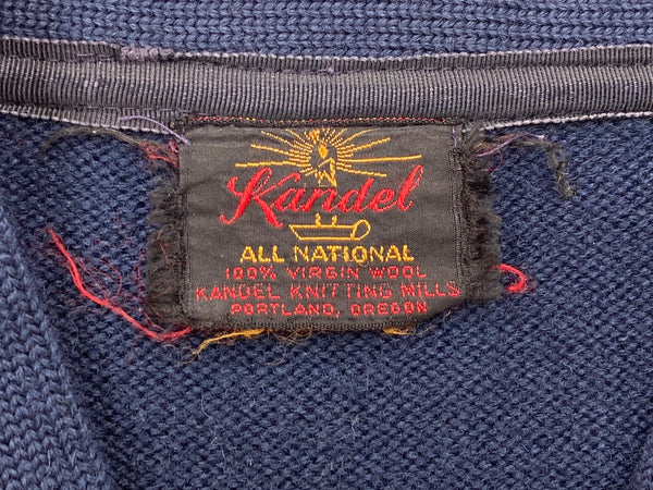 ヴィンテージ vintage 60s 60年代 Kandel レタードカーディガン ニット セーター 紺 黄色 カーディガン ライン ネイビー 104MT-1905