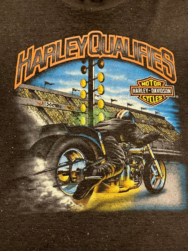 ハーレーダビットソン Harley Davidson 80's~90's CUSTOM CYCLES バイカー モーターサイクル 両面プリント 袖裾シングルステッチ VINTAGE ヴィンテージ Tシャツ ブラック Lサイズ 101MT-3345