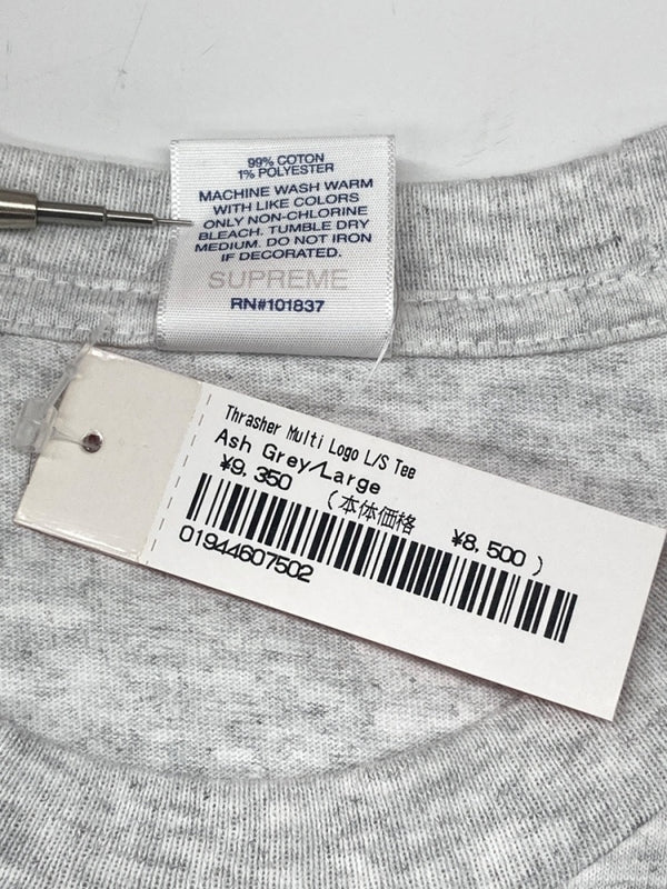 シュプリーム SUPREME × Thrasher スラッシャー Multi Logo L/S Tee マルチ ロゴ ロング スリーブ Tシャツ 長袖 灰 ロンT ロゴ グレー Lサイズ 104MT-1825