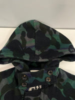 ア ベイシング エイプ A BATHING APE BAPE サルカモ ダッフルコート フード付き カモフラ 迷彩 ライン ジャケット カーキ Sサイズ 101LT-153