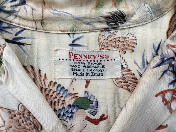 ヴィンテージ vintage 60s 60年代 PENNY'S ペニーズ 和柄 アロハシャツ オープンカラー 開襟 Made in Japan 生成り 半袖シャツ 総柄 マルチカラー Sサイズ 104MT-1832