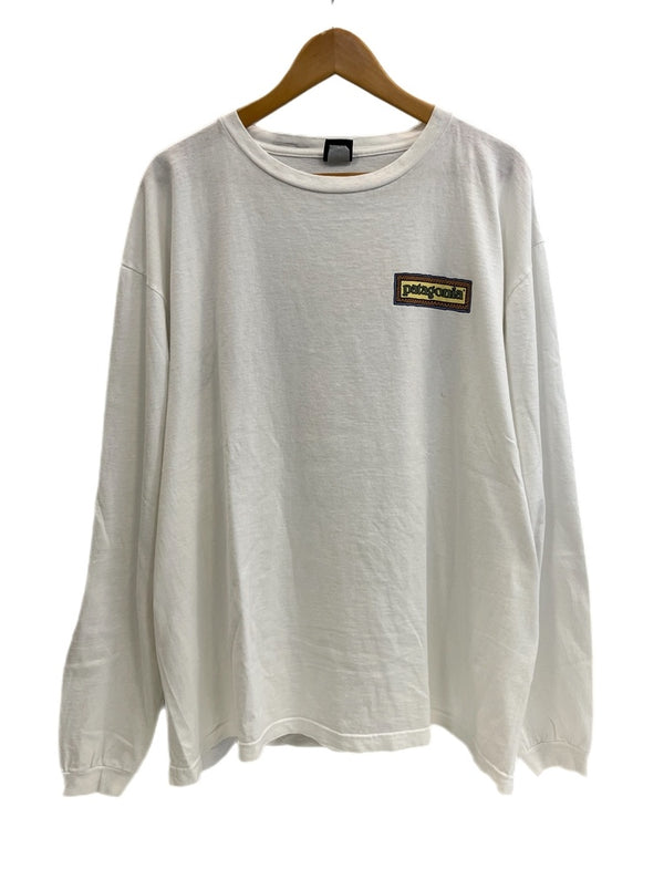 パタゴニア PATAGONIA 90s Vintage ヴィンテージ タグ USA製 MINGLED DESTINIES SHARED HABITAT プリント 長袖カットソー 白 XL ロンT ホワイト LLサイズ 101MT-4701