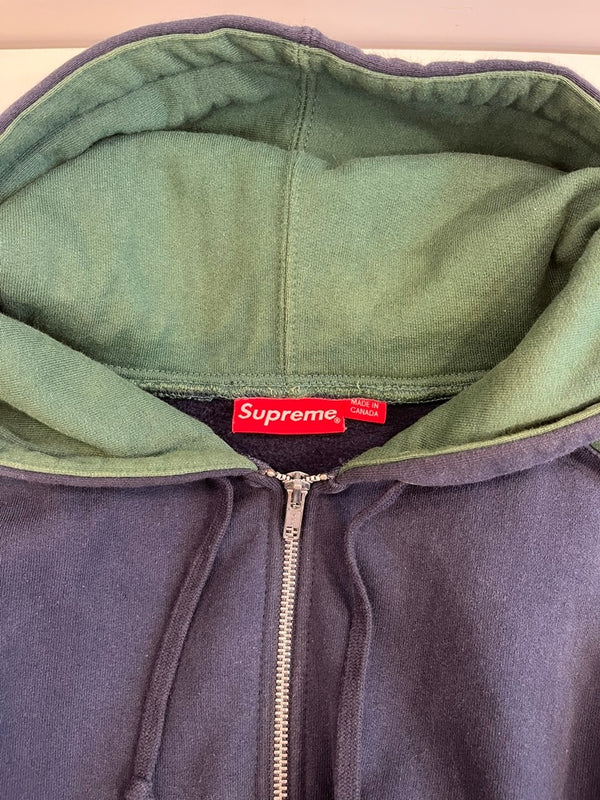 シュプリーム SUPREME 15AW Hooded Track Zip-Up Sweat フーデッドトラックジプアップスウェット パーカースリーブロゴ 紺 パーカ ネイビー Lサイズ 101MT-5046