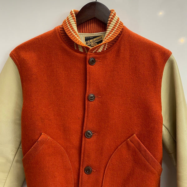 【曜日割引対象外】 マッコイ McCOY SPORTSWEAR 旧タグ 袖レザー ウール スタジャン  ジャケット オレンジ 36サイズ 201MT-4647 VB