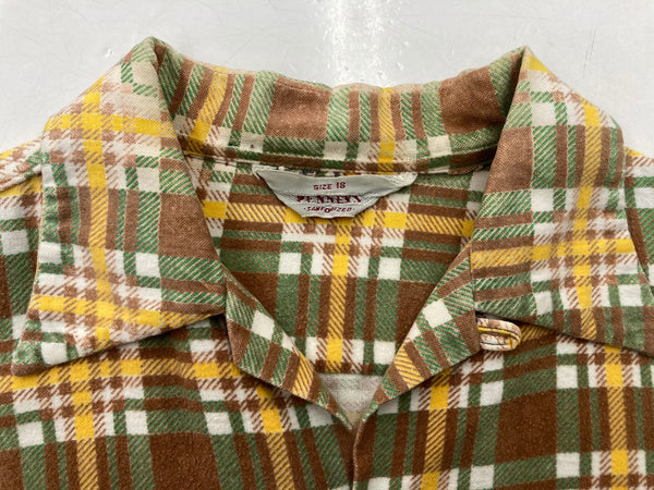 ヴィンテージ vintage 50s～ 50年代 PENNY'S ペニーズ プリントネル プリネル オープンカラー 開襟 サイズ 18 長袖シャツ チェック マルチカラー 104MT-1304