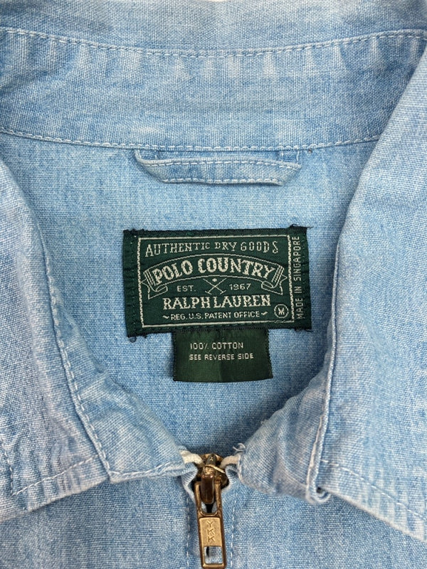 ラルフローレン RalphLauren POLO COUNTRY 80s 90s CHAMBRAY SWING-TOP JACKET シャンブレー スウィング トップ ジャケット ジップアップ 薄手 青 ジャケット 無地 ブルー Mサイズ 104MT-2049