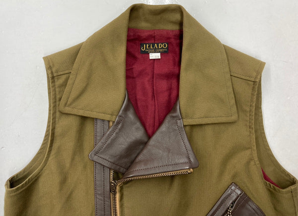 ジェラード JELADO Jackass Vest ジャッカス ベスト ライダース Dポケット コットングログラン ホースハイド サイズ 38 ベスト 無地 カーキ 104MT-1545