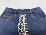 ヒステリックグラマー HYSTERIC GLAMOUR 初期タグ KINKY JEANS ミニスカート DENIM デニム Aライン レースアップ トレンド Y2K 日本製 インディゴ INDIGO 2AK-8510 スカート ロゴ ネイビー Fサイズ 104LB-48