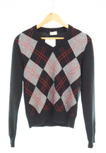 セリーヌ Céline Argyle アーガイル柄 Vネック ウール 長袖ニット セーター  ブラック SSサイズ 103MT-3435